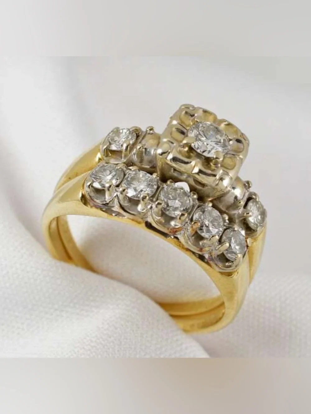 Antique Yellow Gold Diamond Cluster Engagement/Wedding Set 14k Gold